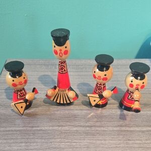 Vintage Wooden Russian Folk Art Musicians 1960's Souvenir Figurines Wood Painted
